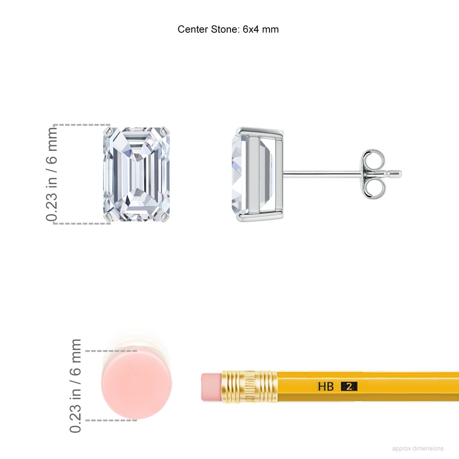6x4mm FGVS Lab-Grown Prong-Set Emerald-Cut Diamond Solitaire Stud Earrings in S999 Silver ruler