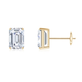 6x4mm FGVS Lab-Grown Prong-Set Emerald-Cut Diamond Solitaire Stud Earrings in Yellow Gold