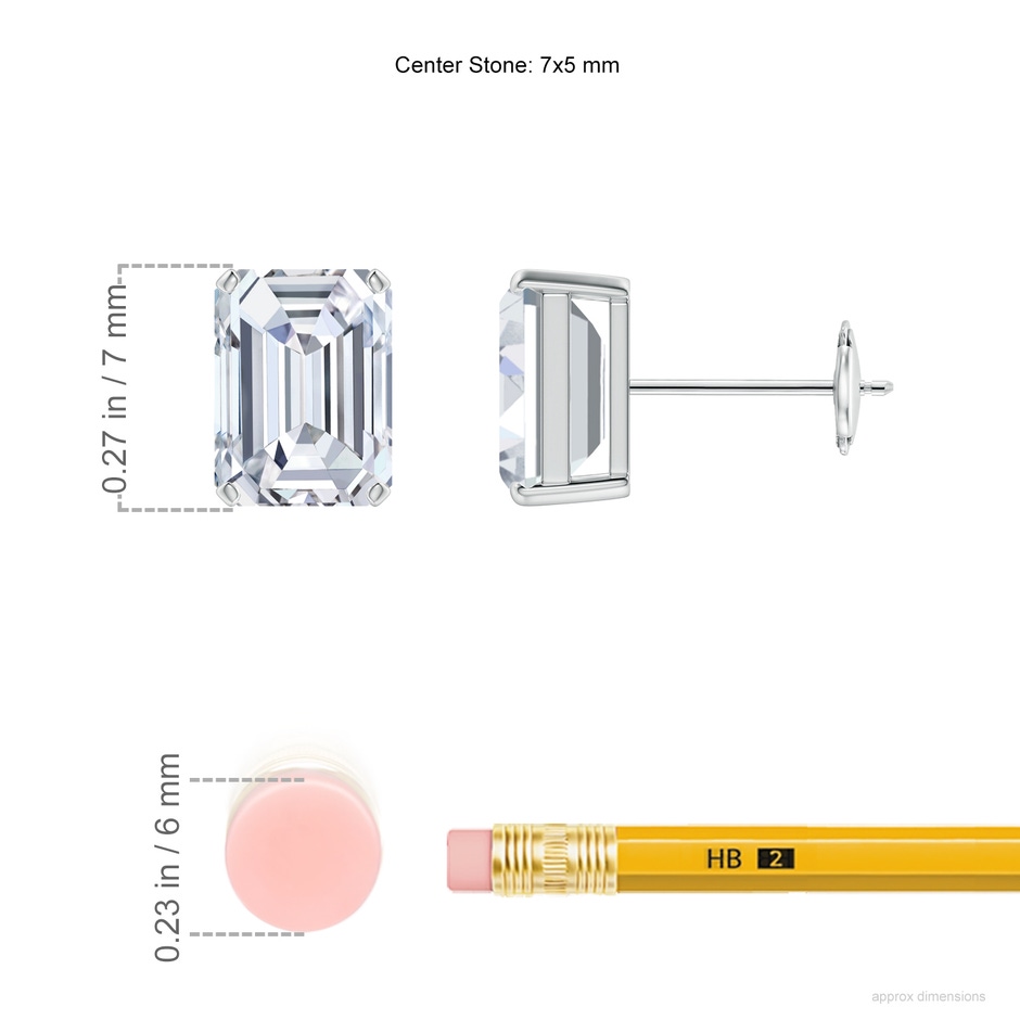 7x5mm FGVS Lab-Grown Prong-Set Emerald-Cut Diamond Solitaire Stud Earrings in White Gold ruler