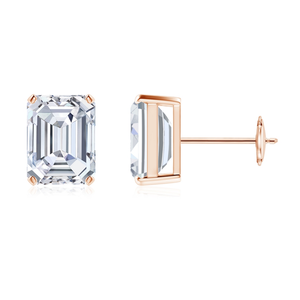 8.5x6.5mm FGVS Lab-Grown Prong-Set Emerald-Cut Diamond Solitaire Stud Earrings in 9K Rose Gold