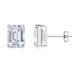 8.5x6.5mm FGVS Lab-Grown Prong-Set Emerald-Cut Diamond Solitaire Stud Earrings in S999 Silver