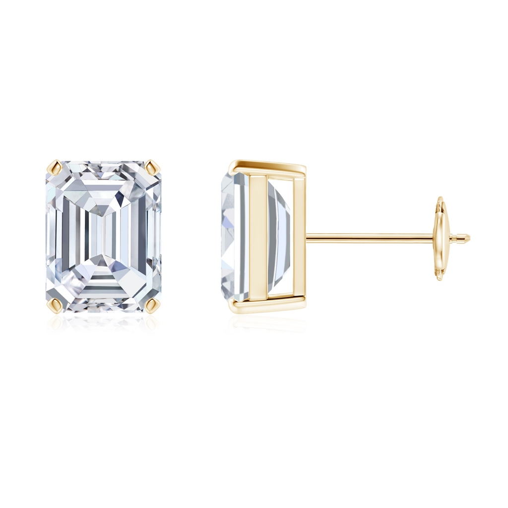 8.5x6.5mm FGVS Lab-Grown Prong-Set Emerald-Cut Diamond Solitaire Stud Earrings in Yellow Gold