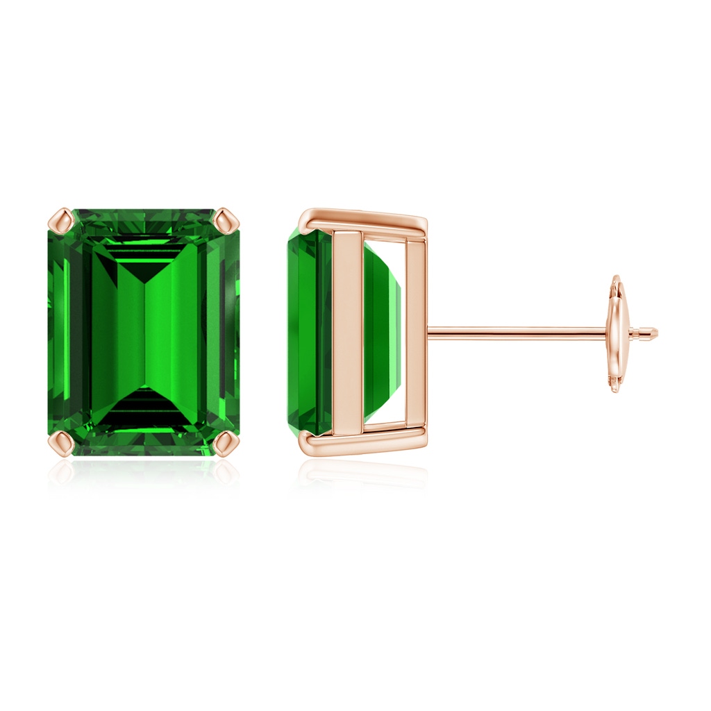10x8mm Labgrown Lab-Grown Prong-Set Emerald-Cut Emerald Solitaire Stud Earrings in Rose Gold