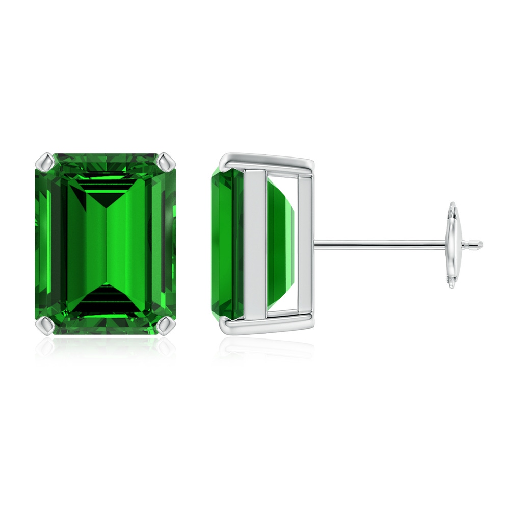 10x8mm Labgrown Lab-Grown Prong-Set Emerald-Cut Emerald Solitaire Stud Earrings in White Gold