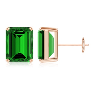 12x10mm Labgrown Lab-Grown Prong-Set Emerald-Cut Emerald Solitaire Stud Earrings in 10K Rose Gold