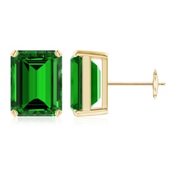 Solitaire Studs Yellow Gold Lab Grown Emerald Earrings