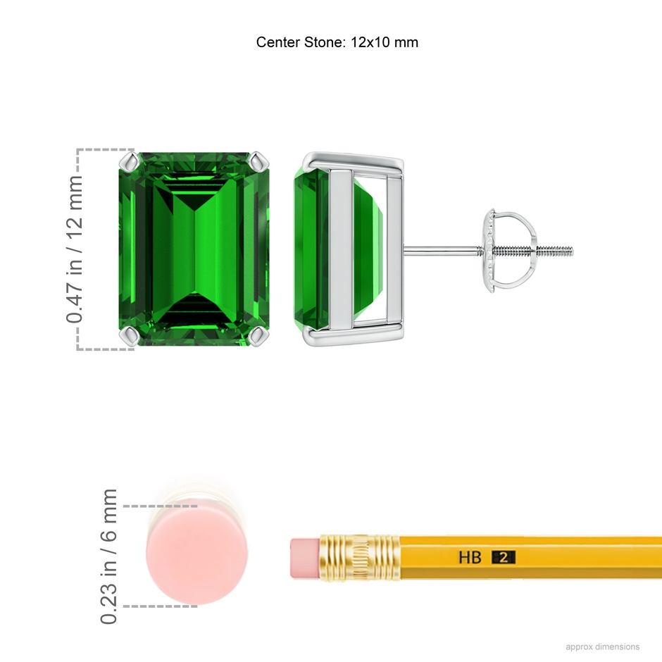 12x10mm Labgrown Lab-Grown Prong-Set Emerald-Cut Emerald Solitaire Stud Earrings in P950 Platinum ruler