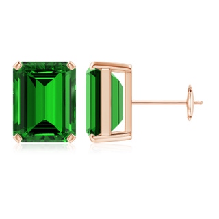 12x10mm Labgrown Lab-Grown Prong-Set Emerald-Cut Emerald Solitaire Stud Earrings in Rose Gold
