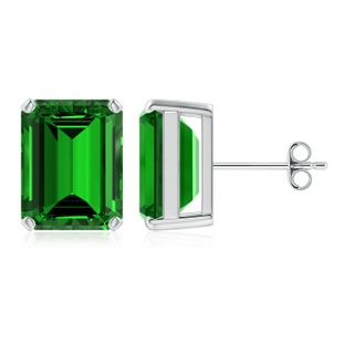 12x10mm Labgrown Lab-Grown Prong-Set Emerald-Cut Emerald Solitaire Stud Earrings in S999 Silver