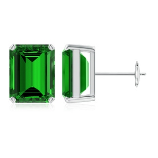 12x10mm Labgrown Lab-Grown Prong-Set Emerald-Cut Emerald Solitaire Stud Earrings in White Gold