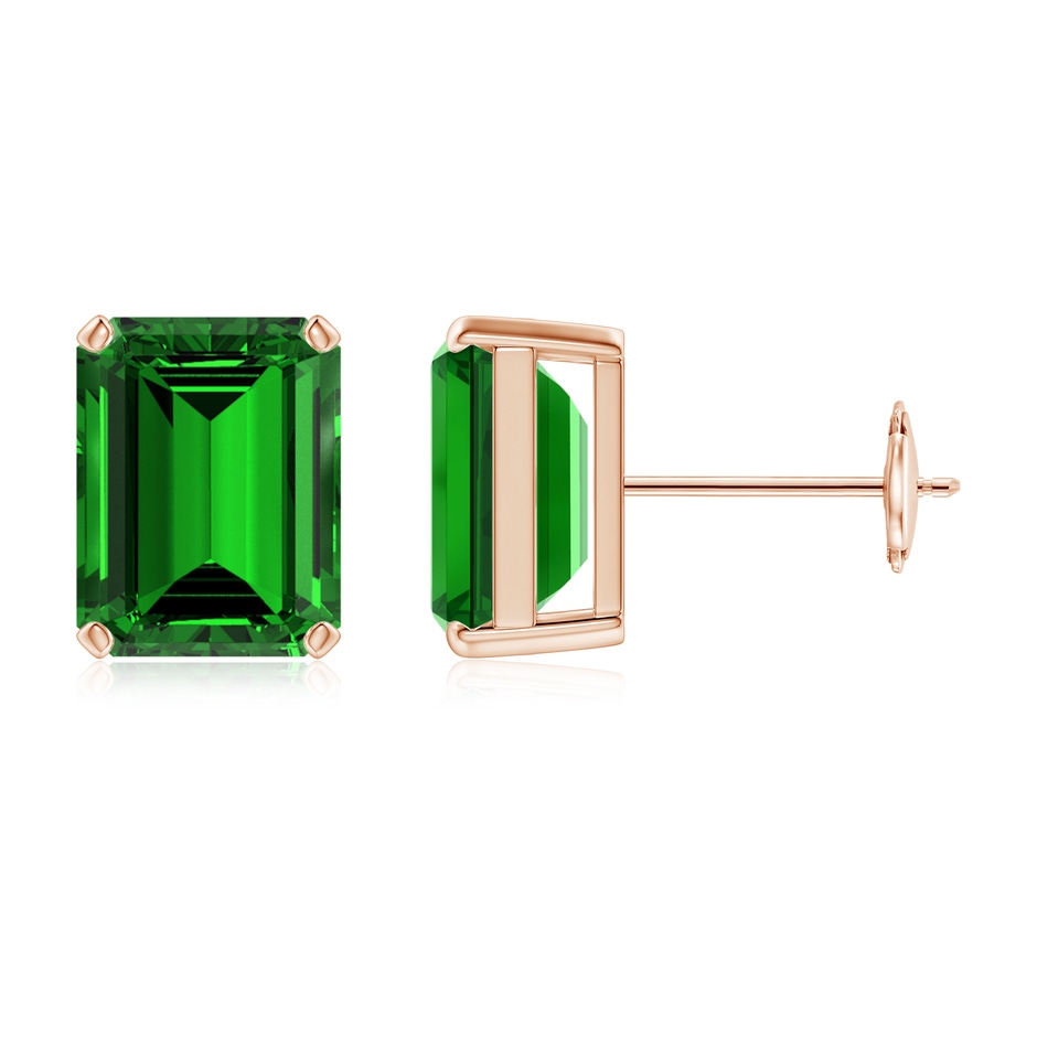 9x7mm Labgrown Lab-Grown Prong-Set Emerald-Cut Emerald Solitaire Stud Earrings in 9K Rose Gold 