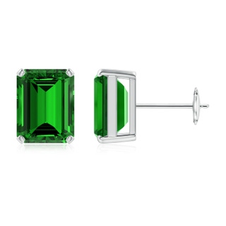 9x7mm Labgrown Lab-Grown Prong-Set Emerald-Cut Emerald Solitaire Stud Earrings in White Gold