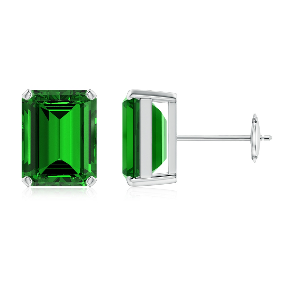 9x7mm Labgrown Lab-Grown Prong-Set Emerald-Cut Emerald Solitaire Stud Earrings in White Gold 