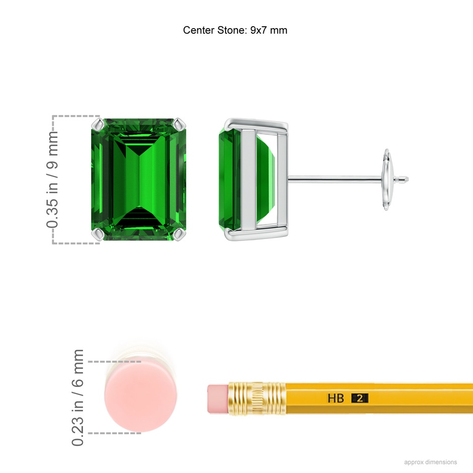 9x7mm Labgrown Lab-Grown Prong-Set Emerald-Cut Emerald Solitaire Stud Earrings in White Gold ruler