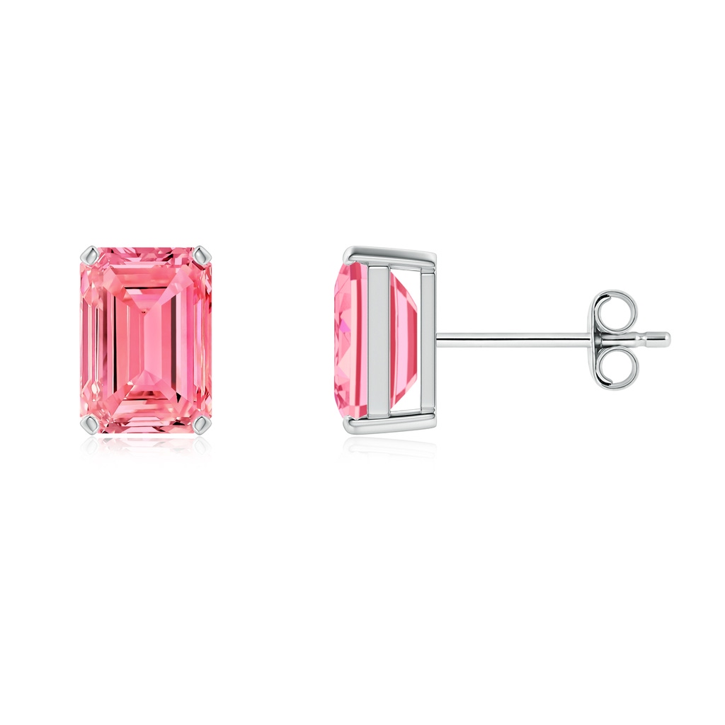 6x4mm Labgrown Prong-Set Emerald-Cut Lab-Grown Fancy Intense Pink Diamond Solitaire Stud Earrings in P950 Platinum