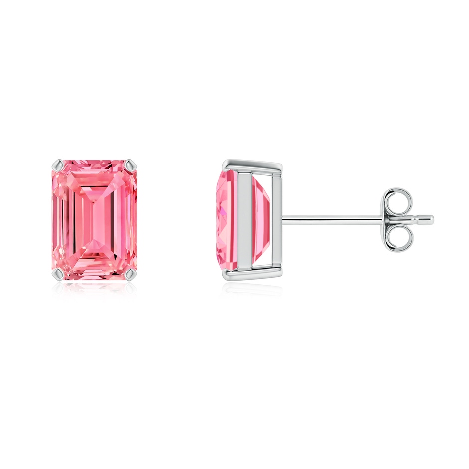 6x4mm Labgrown Prong-Set Emerald-Cut Lab-Grown Fancy Intense Pink Diamond Solitaire Stud Earrings in White Gold 