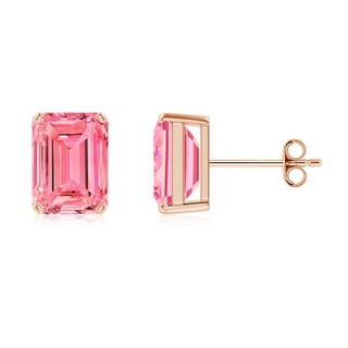 7x5mm Labgrown Prong-Set Emerald-Cut Lab-Grown Fancy Intense Pink Diamond Solitaire Stud Earrings in 10K Rose Gold