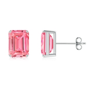 7x5mm Labgrown Prong-Set Emerald-Cut Lab-Grown Fancy Intense Pink Diamond Solitaire Stud Earrings in P950 Platinum