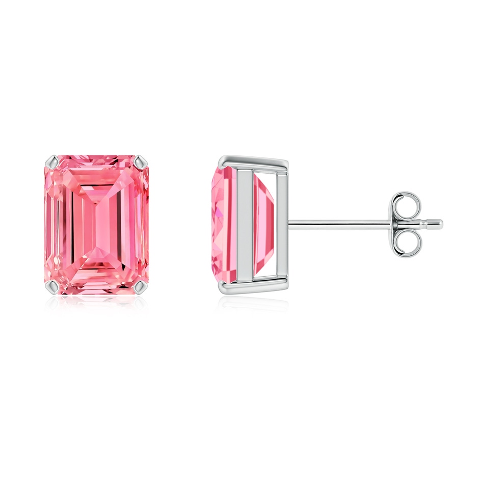 7x5mm Labgrown Prong-Set Emerald-Cut Lab-Grown Fancy Intense Pink Diamond Solitaire Stud Earrings in White Gold 