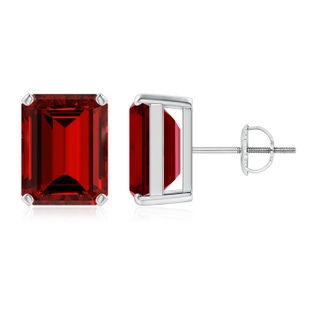 10x8mm Labgrown Lab-Grown Prong-Set Emerald-Cut Ruby Solitaire Stud Earrings in P950 Platinum
