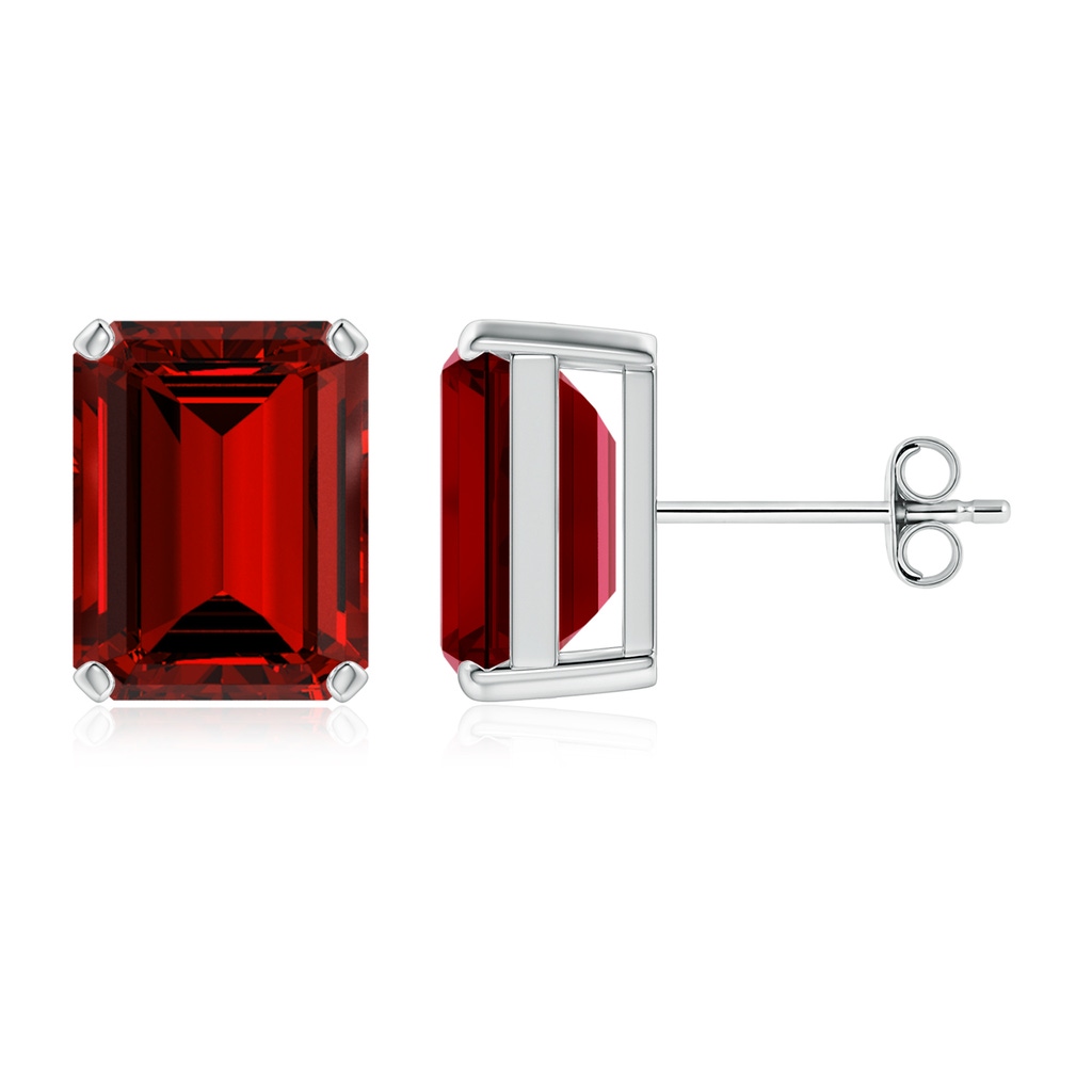 10x8mm Labgrown Lab-Grown Prong-Set Emerald-Cut Ruby Solitaire Stud Earrings in S999 Silver