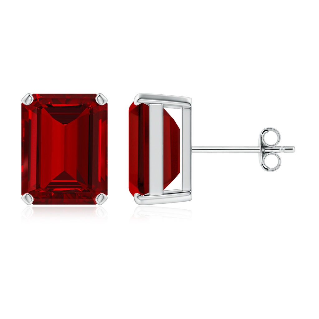 10x8mm Labgrown Lab-Grown Prong-Set Emerald-Cut Ruby Solitaire Stud Earrings in S999 Silver