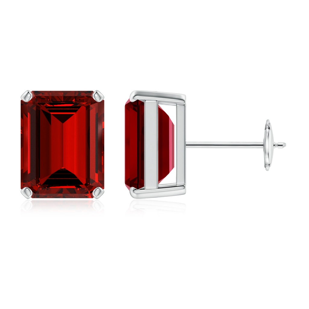 10x8mm Labgrown Lab-Grown Prong-Set Emerald-Cut Ruby Solitaire Stud Earrings in White Gold