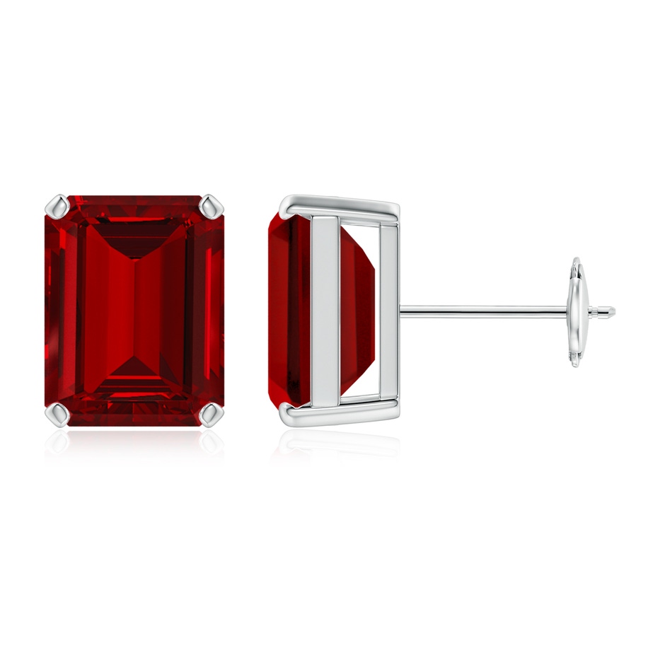 10x8mm Labgrown Lab-Grown Prong-Set Emerald-Cut Ruby Solitaire Stud Earrings in White Gold 