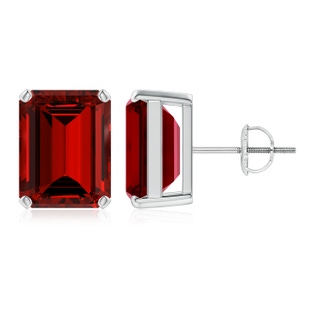 12x10mm Labgrown Lab-Grown Prong-Set Emerald-Cut Ruby Solitaire Stud Earrings in P950 Platinum
