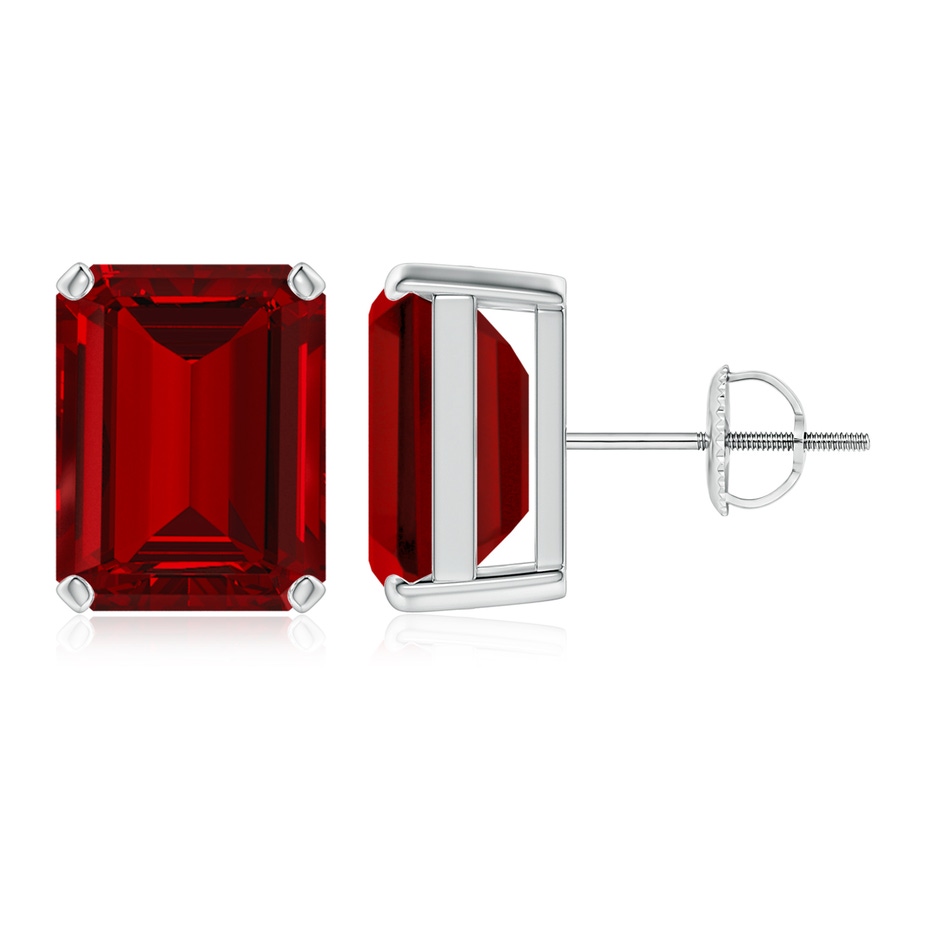 12x10mm Labgrown Lab-Grown Prong-Set Emerald-Cut Ruby Solitaire Stud Earrings in P950 Platinum 