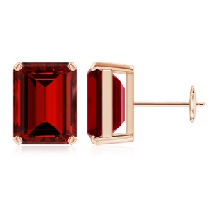 12x10mm Labgrown Lab-Grown Prong-Set Emerald-Cut Ruby Solitaire Stud Earrings in Rose Gold