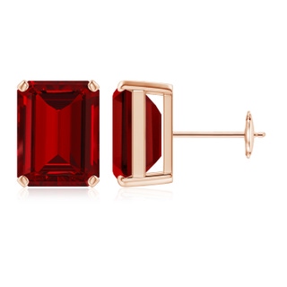 12x10mm Labgrown Lab-Grown Prong-Set Emerald-Cut Ruby Solitaire Stud Earrings in Rose Gold