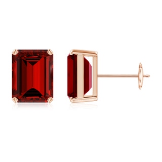 9x7mm Labgrown Lab-Grown Prong-Set Emerald-Cut Ruby Solitaire Stud Earrings in 10K Rose Gold