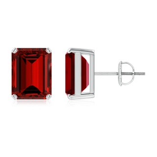 9x7mm Labgrown Lab-Grown Prong-Set Emerald-Cut Ruby Solitaire Stud Earrings in P950 Platinum