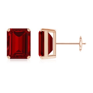9x7mm Labgrown Lab-Grown Prong-Set Emerald-Cut Ruby Solitaire Stud Earrings in Rose Gold