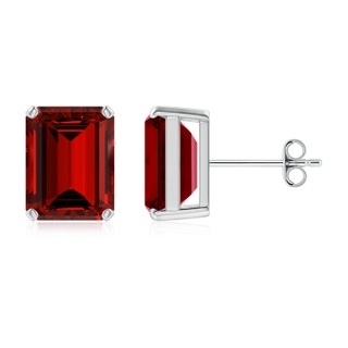 9x7mm Labgrown Lab-Grown Prong-Set Emerald-Cut Ruby Solitaire Stud Earrings in S999 Silver