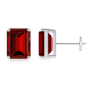 9x7mm Labgrown Lab-Grown Prong-Set Emerald-Cut Ruby Solitaire Stud Earrings in White Gold