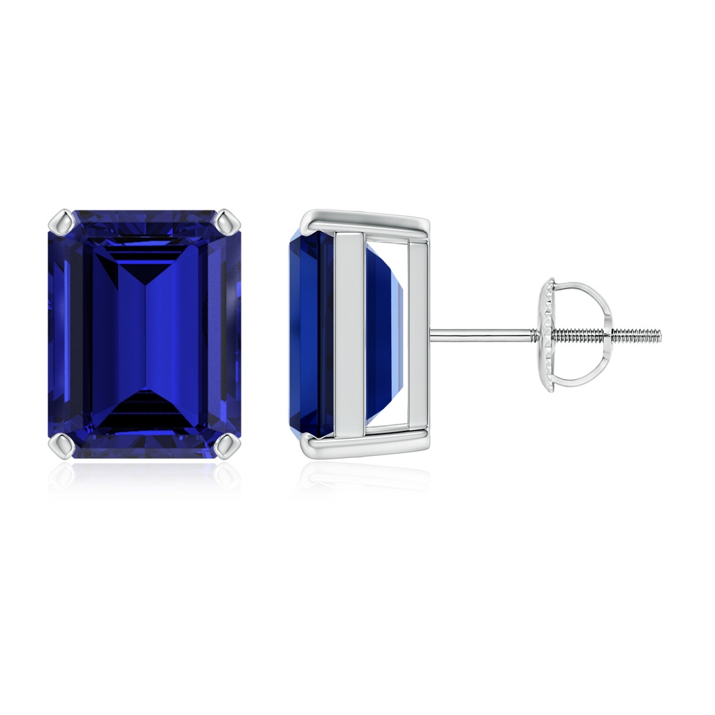 10x8mm Labgrown Lab-Grown Prong-Set Emerald-Cut Blue Sapphire Solitaire Stud Earrings in P950 Platinum