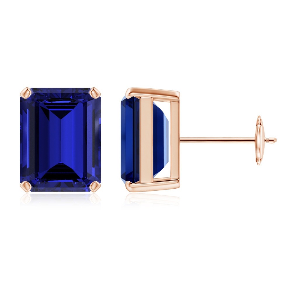 10x8mm Labgrown Lab-Grown Prong-Set Emerald-Cut Blue Sapphire Solitaire Stud Earrings in Rose Gold
