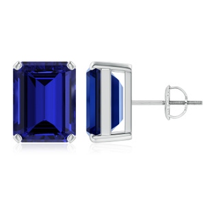 12x10mm Labgrown Lab-Grown Prong-Set Emerald-Cut Blue Sapphire Solitaire Stud Earrings in P950 Platinum