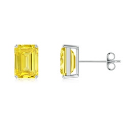 Solitaire Studs Platinum Lab Grown Yellow Diamond Earrings