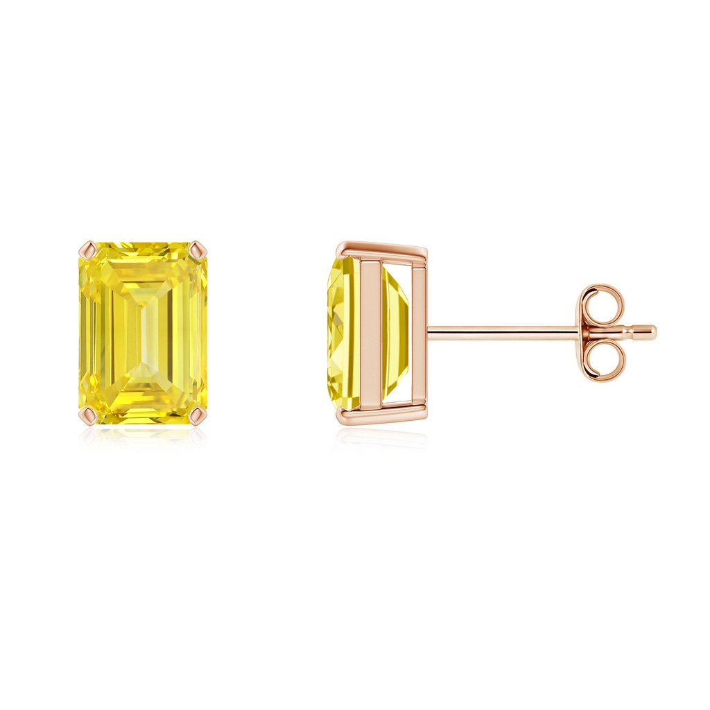 6x4mm Labgrown Prong-Set Emerald-Cut Lab-Grown Fancy Intense Yellow Diamond Solitaire Stud Earrings in Rose Gold