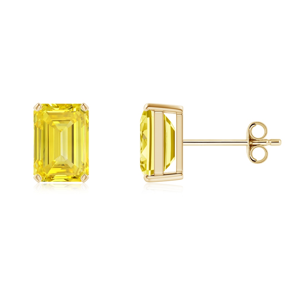 6x4mm Labgrown Prong-Set Emerald-Cut Lab-Grown Fancy Intense Yellow Diamond Solitaire Stud Earrings in Yellow Gold