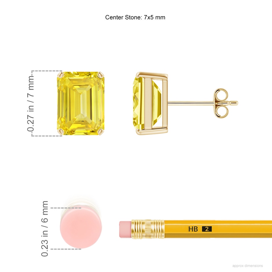 7x5mm Labgrown Prong-Set Emerald-Cut Lab-Grown Fancy Intense Yellow Diamond Solitaire Stud Earrings in 18K Yellow Gold ruler