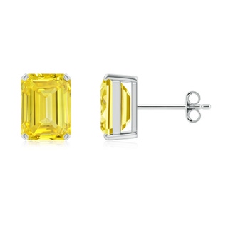 7x5mm Labgrown Prong-Set Emerald-Cut Lab-Grown Fancy Intense Yellow Diamond Solitaire Stud Earrings in P950 Platinum