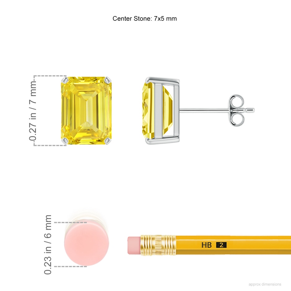 7x5mm Labgrown Prong-Set Emerald-Cut Lab-Grown Fancy Intense Yellow Diamond Solitaire Stud Earrings in White Gold ruler