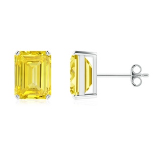 8.5x6.5mm Labgrown Prong-Set Emerald-Cut Lab-Grown Fancy Intense Yellow Diamond Solitaire Stud Earrings in P950 Platinum