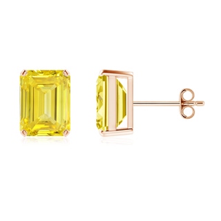 8.5x6.5mm Labgrown Prong-Set Emerald-Cut Lab-Grown Fancy Intense Yellow Diamond Solitaire Stud Earrings in Rose Gold