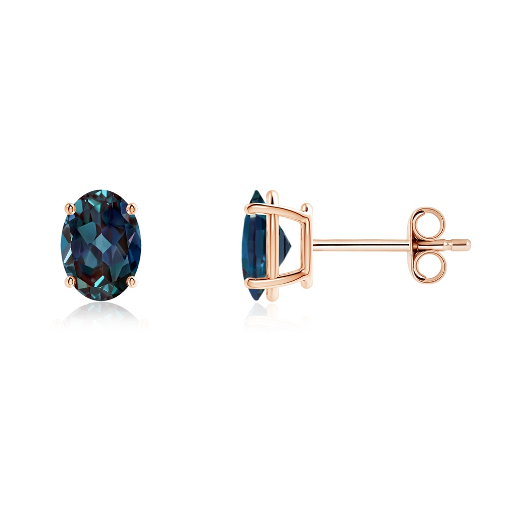 7x5mm Labgrown Prong-Set Oval Solitaire Lab-Grown Alexandrite Stud Earrings in Rose Gold