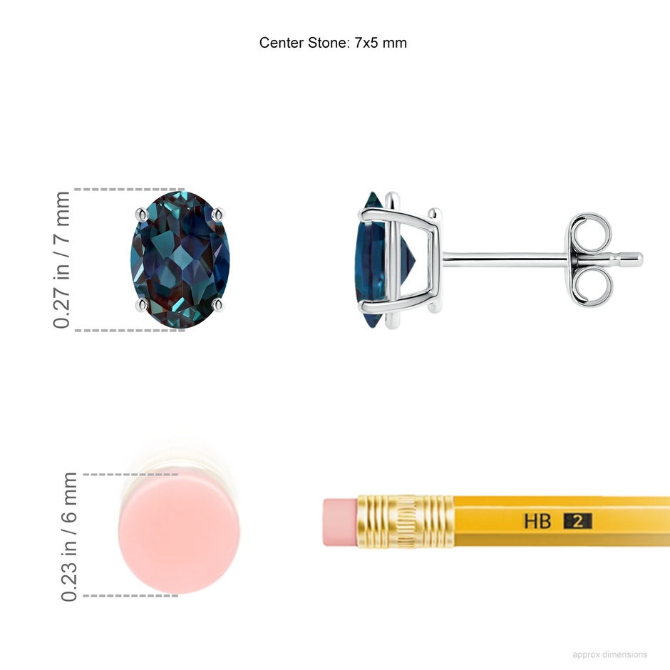 7x5mm Labgrown Prong-Set Oval Solitaire Lab-Grown Alexandrite Stud Earrings in White Gold ruler
